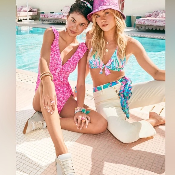 Lilly Pulitzer Delphie Pink Gingham Floral Ruffled One Piece Swimsuit Sz 4 NWT - Picture 8 of 8